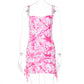 European And American New Product Personality Fashion Drawstring Sling Dress Women Autumn And Winter Print