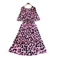 Five-quarter-sleeve Fitted-waist Single-breasted Printed Dress