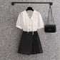 Ladies Irregular High Waist Pleated Skirt Suit