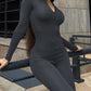 Women's Fashion Pure Color Tight Sports Yoga Jumpsuit With Zipper
