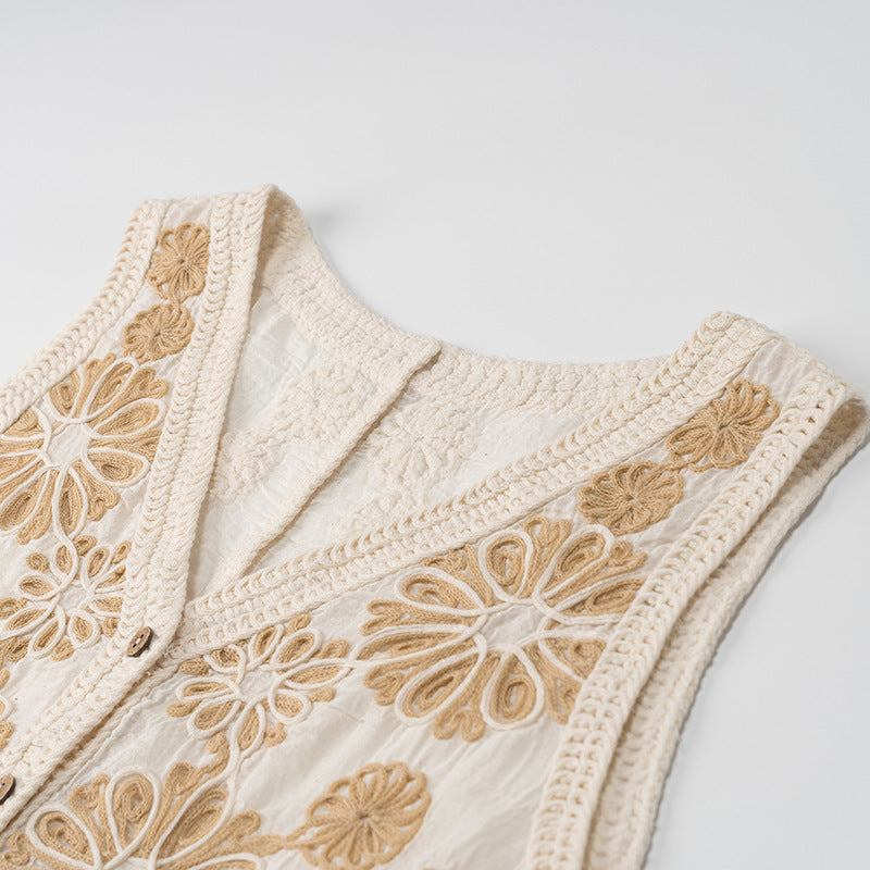 Retro Younger Fashion Loose Crocheted Vest Women's Summer V-neck