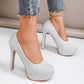 High Heel Stiletto Round Toe Sequin Fashion Nightclub