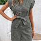 Summer Leisure Commute Jumpsuit Pinstripe Short Sleeve One-piece Shorts