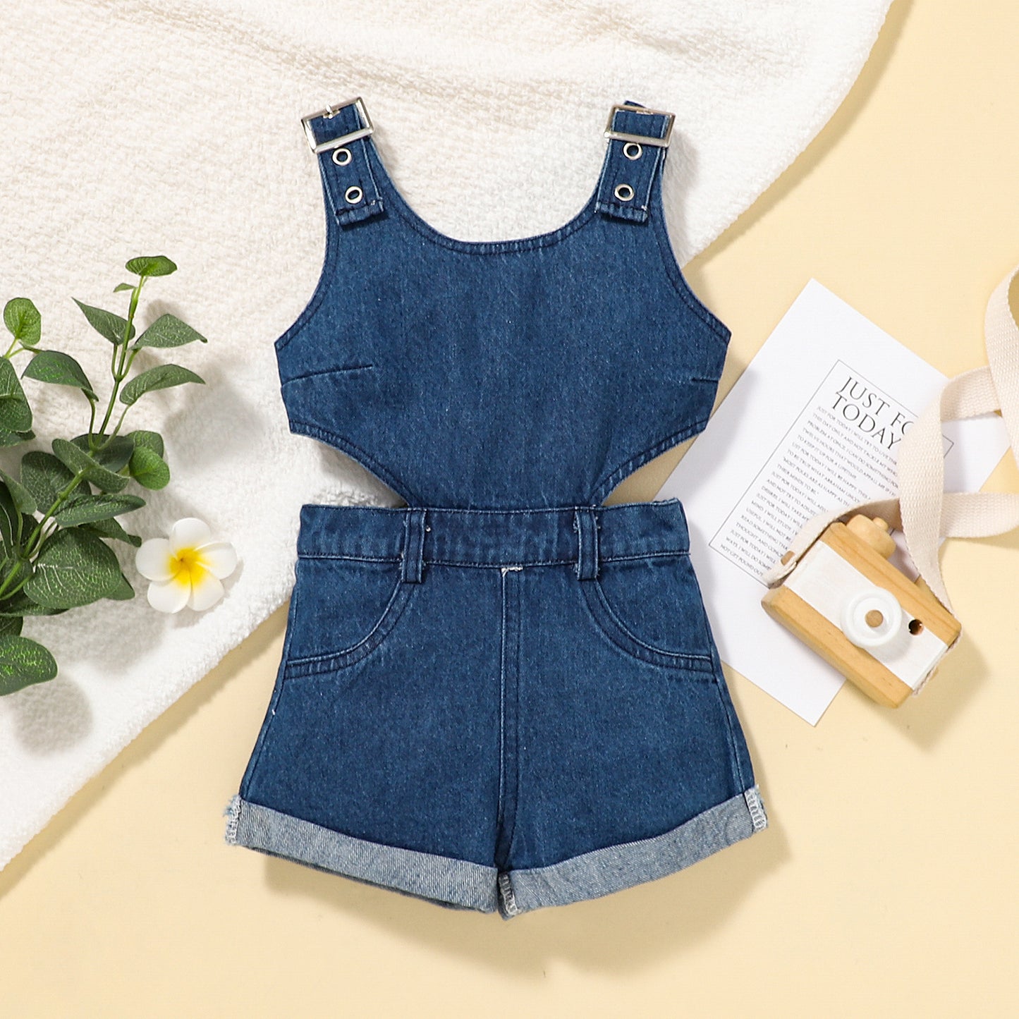 Girls' Two-color Sleeveless Cowboy Siamese Shorts