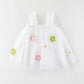 Girls Spaghetti Straps Chest Wrap Flower Embroidery Mesh Dress