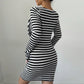 Elegant Striped Boat-neck Gugufeng-style Dress