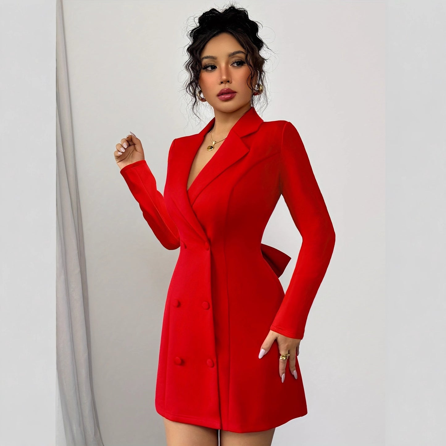V-neck Backless Bow-knot Short Sleeve Mini Dress