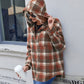 Loose Casual Long Sleeve Single Breasted Check Hooded Jacket