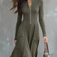 Zippered Pocket Long Sleeve Waist-cinching Dress