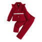 Girls' Long-sleeved White Belt Top Ruffled Blazer Trousers Three Pieces
