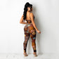 Suspender Mesh Printed Jumpsuit