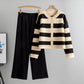 Stylish Eye-catching Short Striped Sweater Two-piece Set