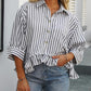 Women's Casual Loose Striped Shirt With Ruffled Hem And Short Sleeves