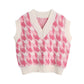 Women's V-Neck Sleeveless Check Pullover Knit Vest