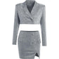 Cutout V-neck Long Sleeve Slim-fit Shiny Suit Top Skirt Two-piece Suit