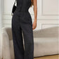 Sleeveless Front Button Casual Striped Jumpsuit
