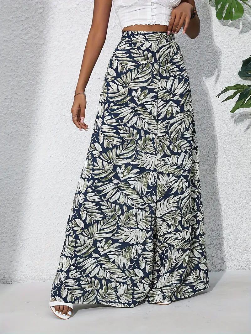 Printed Casual High Waist Wide Leg Pants Trousers