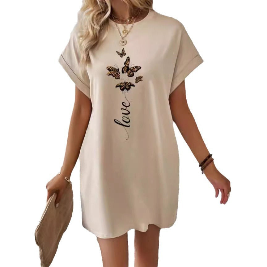 Butterfly And Letter Pattern Batwing Sleeve T-shirt Dress