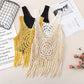 Retro Blouse Bohemian Hollow Knitted Short Ethnic Style Tassel Suspender Vest