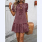 Plaid Drawstring Puff Sleeve Bohemian Dress