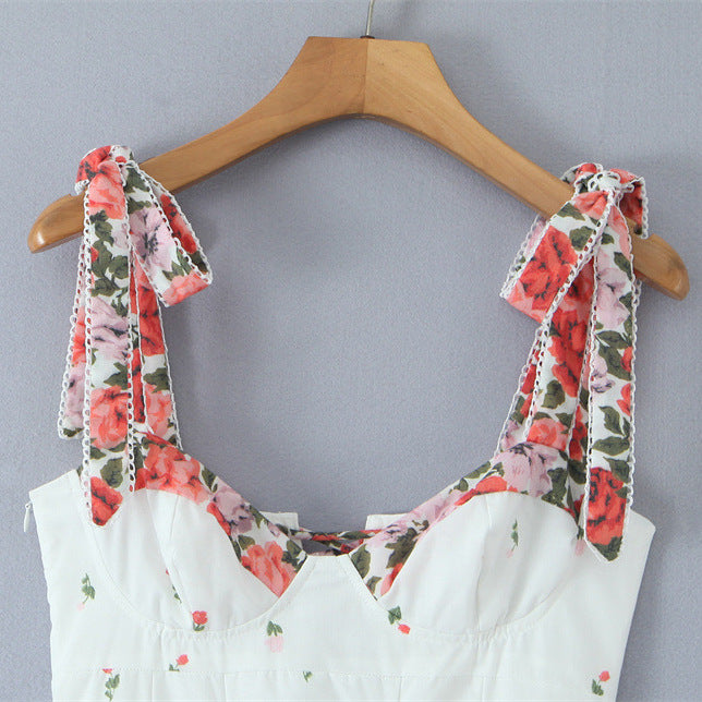 Romantic White Flowers Colorblock Mid-length Sundress