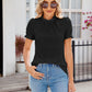 New Fashion Lacework Round Neck Top Summer Puff Sleeves Hollow Design Loose Pleated T-shirt For Womens Clothing