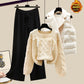 Ensemble trois pièces pour femme, gilet, pull épais, pantalon large