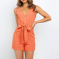 V-neck strapless jumpsuit with button belt