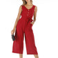 V-neck halter buttons with belt jumpsuit