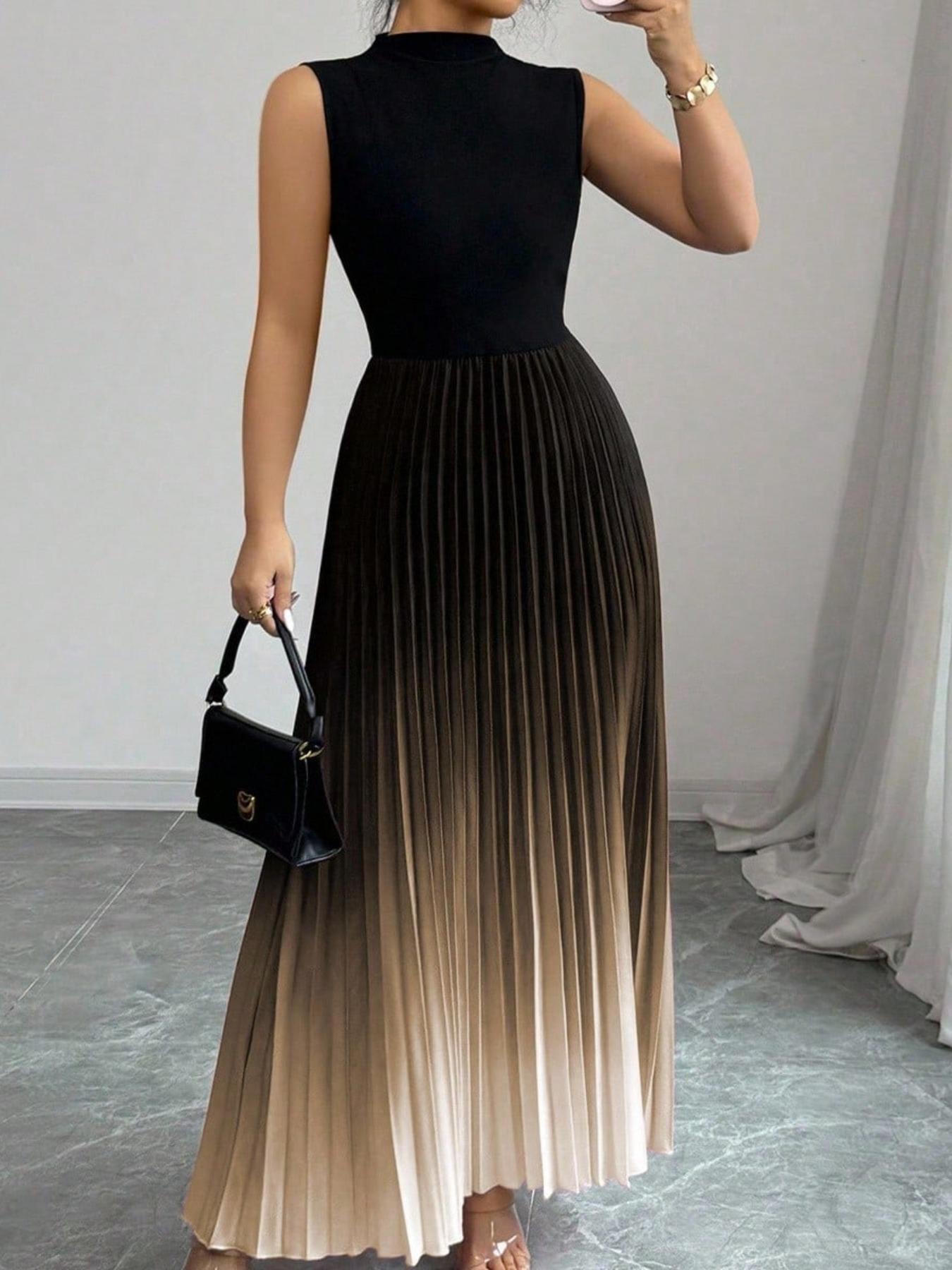 Women's Casual Crew-neck Sleeveless Gradient-color Dress
