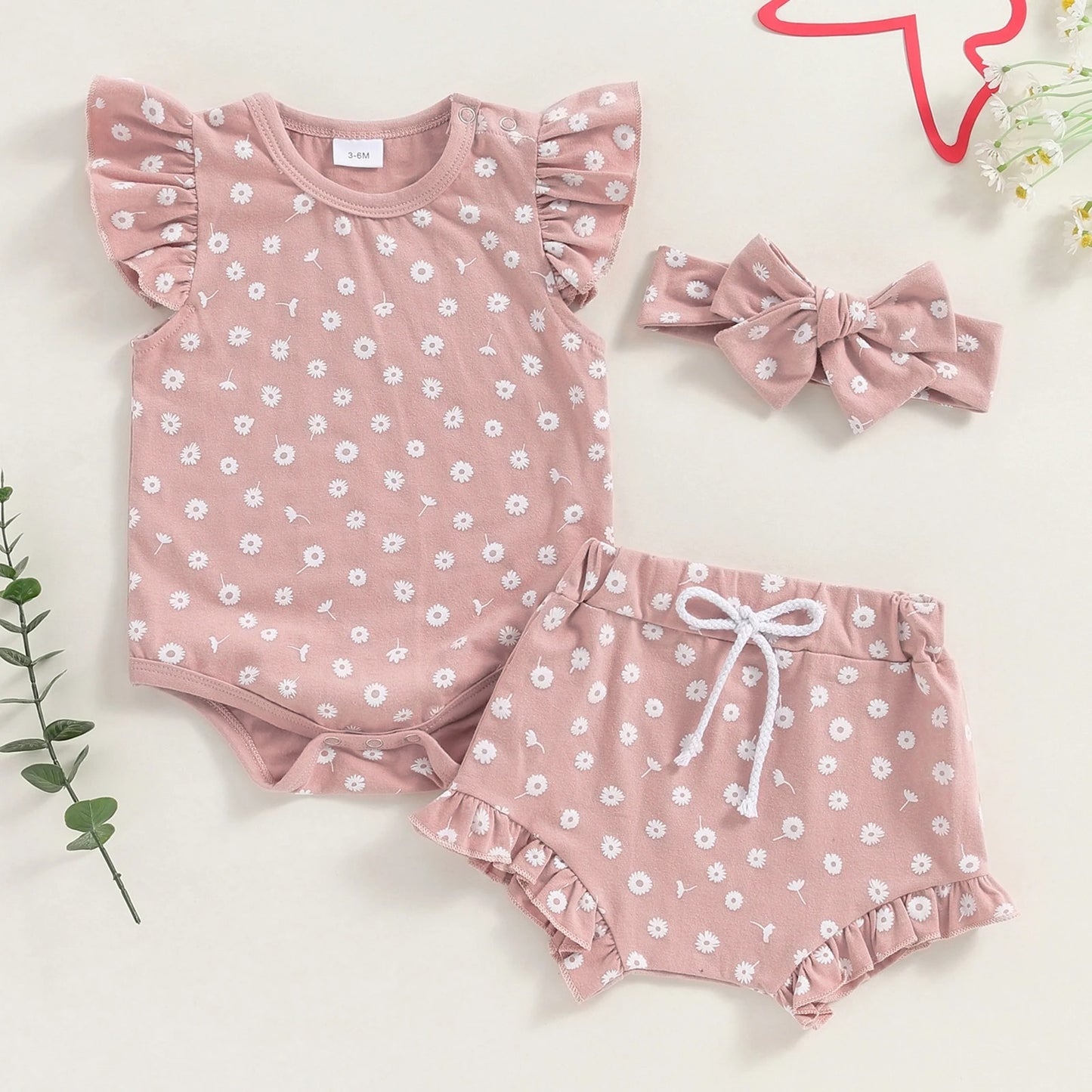 Combinaison à manches volantées et motif floral pour garçons et filles