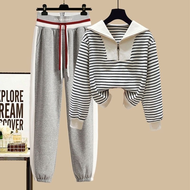 Combinaison de sport printemps rayée col marin pull zippé