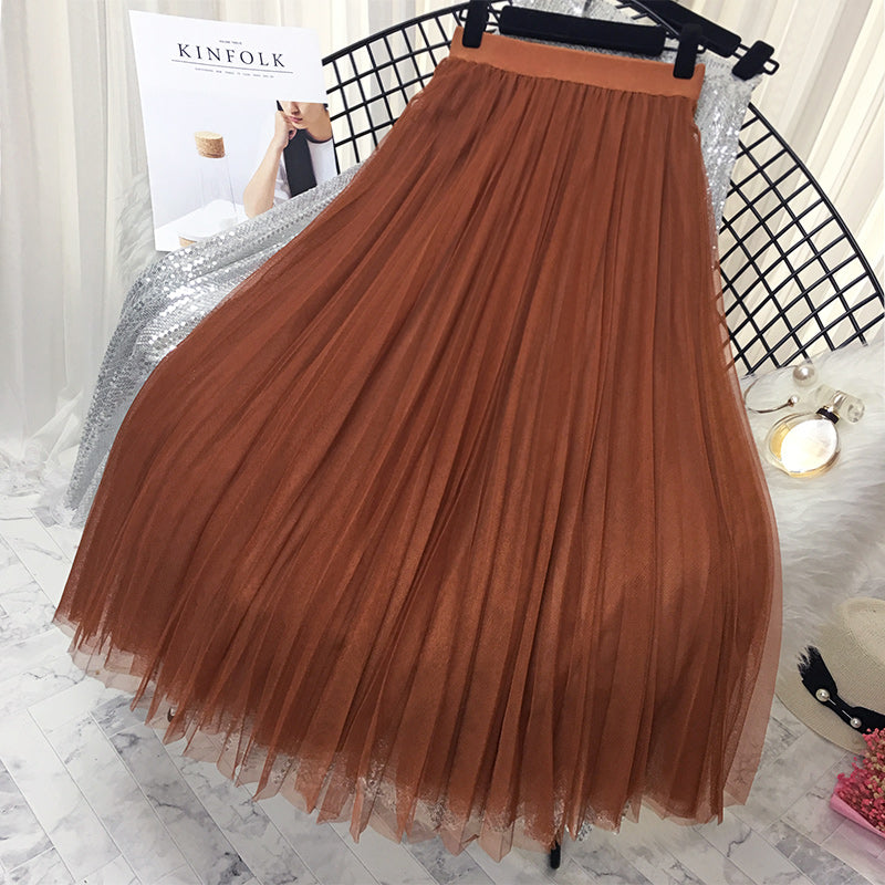 Women's solid color pleated skirt