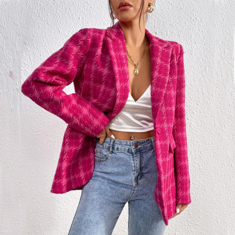 European And American Elegant Plaid Coat Mid-length