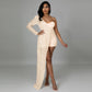 See-through Slim One-shoulder Sequin Jumpsuit