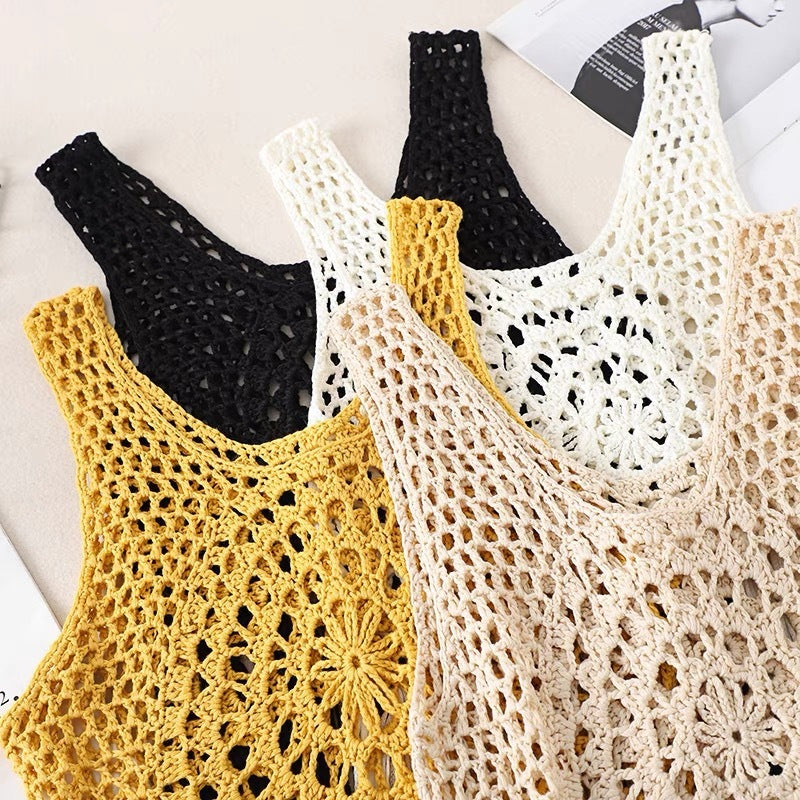 Retro Blouse Bohemian Hollow Knitted Short Ethnic Style Tassel Suspender Vest