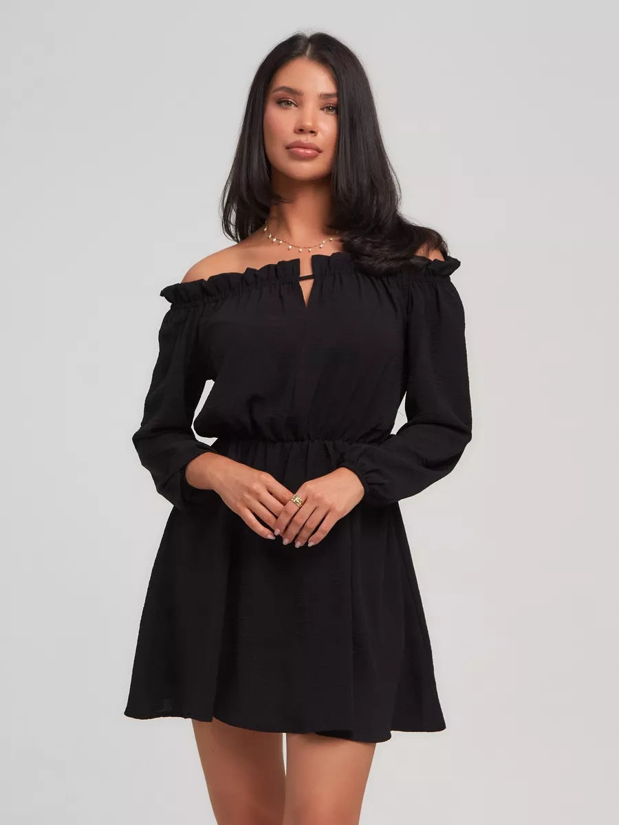 Womens Fashion Casual Solid-Color Off-the-Shoulder Dress