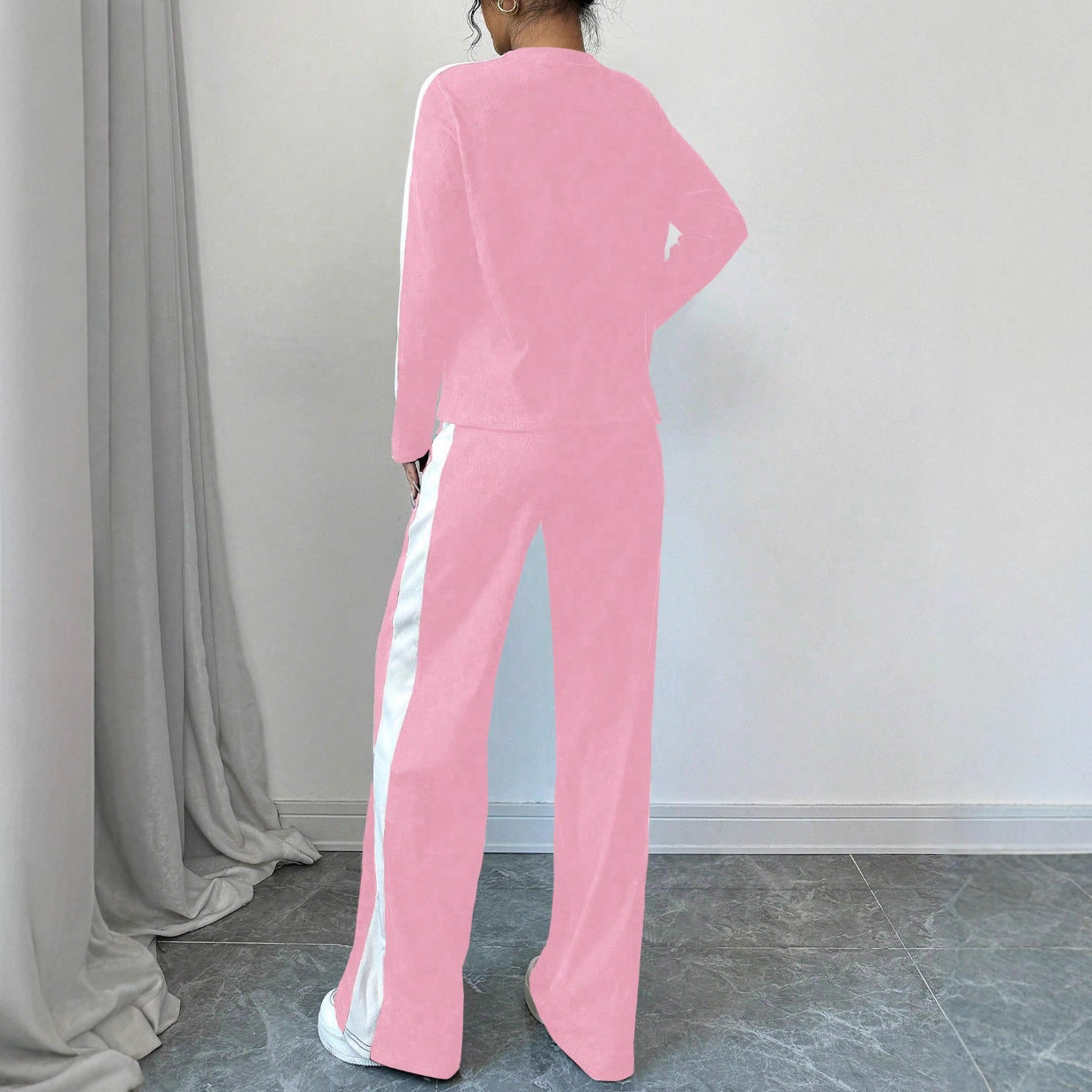 Trousers Suit European And American Autumn And Winter Women Color Contrast Patchwork Fashion Two-piece Suit