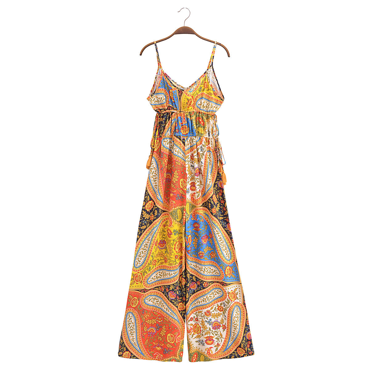 Printed Tassel Decoration Waist Trimming Spaghetti Straps Jumpsuit Jumpsuit