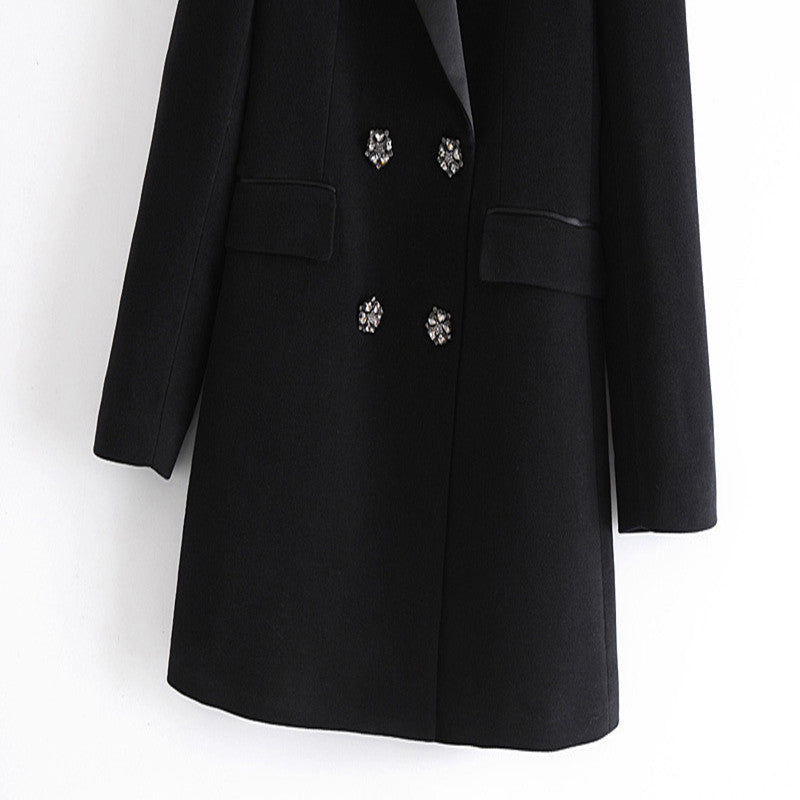 European and American Style Silk Satin Texture Lapel Velvet Coat