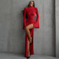 Bell Sleeve Backless Slit Slim Fit Dress