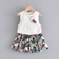 Girls Sleeveless Flower Blouse + Leaf Print Skirt Children Two-Piece Dress