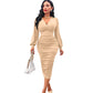 Sleek Stylish V Neck Lantern Sleeve Sheath Dress
