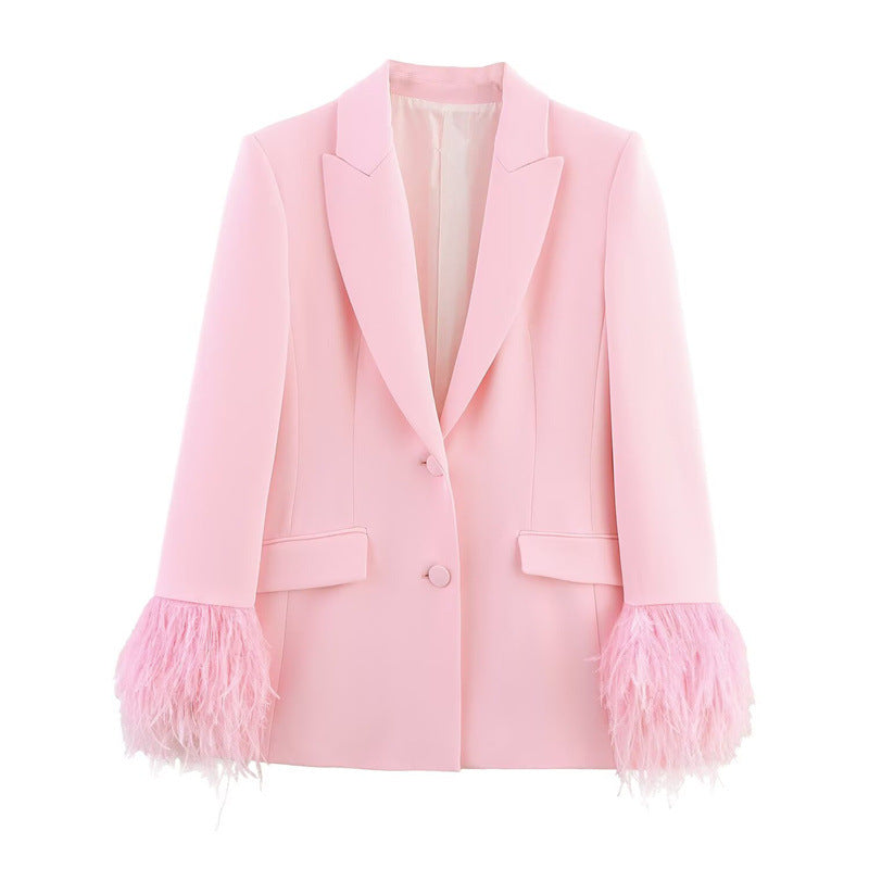 Cuff Suit Jacket Elegant Straight-leg Trousers Suit