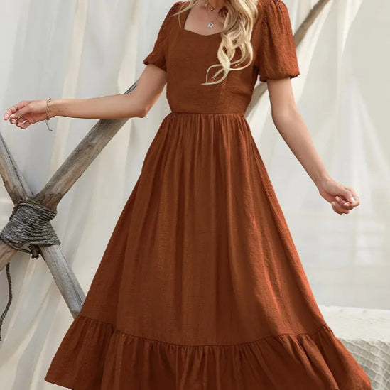 Unique Women's Ruffled Bubble Sleeve Long Skirt