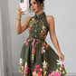 Women's Casual Printed Waist-Cinching Halter-Neck Lace-Up Dress