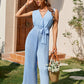 Ruffled Sleeveless High Waist Slim Fit Cotton Jumpsuit