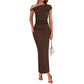 Fashion Solid Color Oblique Shoulder High Waist Dress