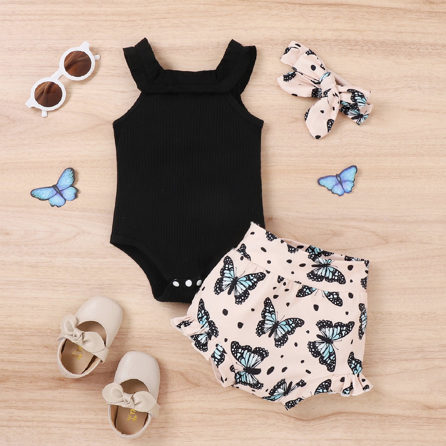 Ensemble trois pièces pour fille, gilet, combinaison et short