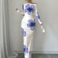 Women's Off Shoulder Printed Cross Body Sheath Dress